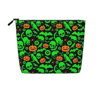 Green Ghost Horror Halloween Pumpkin Printed Single-Layer Cosmetic Bag Faux Linen Material Large Capacity Coin Purse Travel and Business Trip Essential