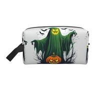 Green Ghost Horror Halloween Pumpkin Printed Toiletry Storage Bag, Large Capacity Organizer Pouch for Power Bank and Cables Use