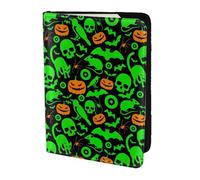 Green Ghost Horror Halloween Pumpkin Printing 5.5 Inch Passport Holder Case with Document Credit Card Organizer for Travel
