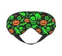 Green Ghost Horror Halloween Pumpkin Printing All-Occasion Sleep Eye Mask with Double Sides Adjustable Strap Perfect for Shifts & Travel