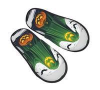 Green Ghost Horror Halloween Pumpkin Printing Fluffy Slippers Casual Fuzzy Slippers Warm House Slipper For Bedroom Guest Winter M