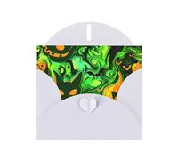 Green Ghost Horror Halloween Pumpkin Prints Pearl Paper Horizontal Festival Greeting Card for Birthday Cards and All Occasions, White