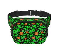 Green Ghost Horror Halloween Pumpkin Square Double-Layer Waist Bag with All-Over Print,Durable Twill Fabric, Multi-Pocket Fanny Pack for Outdoor Sports Travel