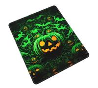Green Ghost Horror Halloween Pumpkin Stitched Edge Mouse Pad - 3mm Rubber Base Desk Mat for Office Work Gaming, Non-Slip Keyboard Pad, Vertical Rectangle
