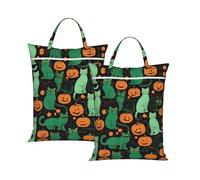 Green Ghost Horror Halloween Pumpkin Travel Laundry Bag with All-Over Print,Water-Resistant Twill Fabric,Smooth Zipper, Top Carry Handle,Hanging Loop,Large 58x46cm