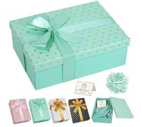 Green Gift Boxes for Presents,Large Polka Dot Gift Boxes with Lids & Raffia Paper & Ribbon & Greeting Card,25×18×8.5cm Foldable Empty Gift Box for Christmas Birthdays Holidays Gift Box (Green)