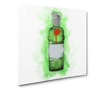 Green Gin Bottle Modern Canvas Wall Art Print Ready to Hang, Framed Picture for Living Room Bedroom Home Office Décor, 20x20 Inch (50x50 cm)