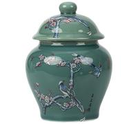 Green Ginger Jar, Ceramic Chinese Style Chinoiserie Vase, Decorative Jars with Leakproof Lid, Reusable Ginger Jars for Home Decor Table Tea Storage Decor Sets
