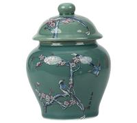 Green Ginger Jar, Ceramic Chinese Style Decorative Jars, Chinoiserie Vase with Leakproof Lid, Reusable Ginger Jars for Home Decor Table Tea Storage Decor