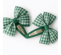 Green Gingham Bow Hair Clips - Pack of 2 | School Hair Accessories for Girls | Classic Check Pattern | Back to School Uniform Bows | One Size