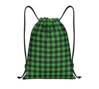 Green Gingham Buffalo Plaid Unisex Drawstring Bag Waterproof Gym Sack Portable String Backpack For Hiking Yoga Swim