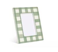 Green Gingham Ceramic Photo Frame 4x6 Inch - Decorative Earthenware Picture Frame, Freestanding Tabletop Frame for Home Décor