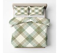 Green Gingham Duvet Cover Emperor Bedding Set, Grid Plaid Checkered Pattern, Reversible Design Bedroom Decor Bed Quilt Cover with 2 Pillowcases, Microfiber, Zip - SMK32138