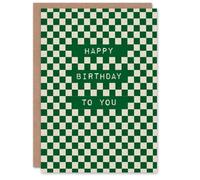 Green Gingham Pattern Birthday Card for Her Mum or Friend Blank Inside