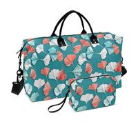 Green Gingko Leaf Origami Art Decorative Travel Overnight Carry on Bag Sports Duffel Bags with Toiletry Bag for Hiking 2 Pcs Set bolso para viajar