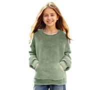 Green Girls School Jumper Teddy Fleece - Sweater Sweatshirt Kids Crew Neck Sherpa Pocket Pullover Solid Color Winter Warm Casual Sports Fuzzy Kids Jumper 7 Years