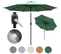 GlamHaus Garden Parasol Solar LED 2.7M,Tilting Table Umbrella with Crank Handle, Protection UV40, Includes Parasol Cover, Gardens and Patios - Sand, Grey, Cream, Green, Khaki