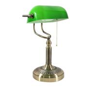 Green Glass Banker Table Lamp - Classic Bronze Base Plug-in Retro Table Lamp Pull Chain Switch for Office Library Study Home Office Bedroom (Bulb Not Included) [Energy Class A]
