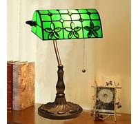 Green Glass Bankers Desk Lamp, Antique Tiffany Stained Glass Reading Table Lamps with alloy Base, Traditional Library Lamp with Pull Chain, Vintage Desk Lamp for Office Study Room,G