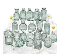Green Glass Bud Vase Set of 22, Small Vases for Flowers, Clear Glass Vases for Centerpieces, Mini Bud Vases in Bulk Rustic Wedding Decorations, Centerpieces, Vintage Look Home Table Flower Decor