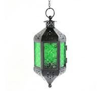Green Glass Hanging Moroccan Candle Lantern with Chain