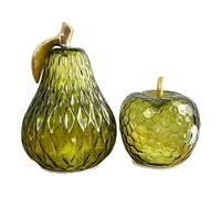 Green Glass LED Mood Lighting Apple and Pear Ornaments Set Modern Decorations for the Home Living Room Kitchens