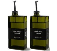 Green Glass Olive Oil Dispenser Bottle for Kitchen, UV-Blocking Oil and Vinegar Dispenser Set, Soy Sauce Dispenser, Coffee Syrup Bottles, Modern Kitchen Decor (Green, 16.9oz, 2pcs)