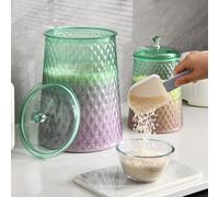 Green Glass Storage Jar Featuring Diamond Texture Grip and Secure Glass Lid for Long Lasting Freshness of Dry Goods (9L)