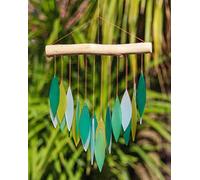 Green Glass Wind Chime Recycled Glass and Bamboo Driftwood Garden Chime Hanging Outdoors Indoors Multicoloured Fairtrade Eco Friendly Handmade Fairtrade