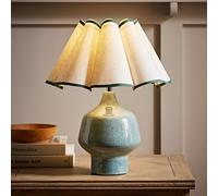Green Glazed Ceramic Table Lamp Speckled Base Wavy Cream Shade Living Room Light