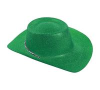 Green Glitter Cowboy Hat - Pack Of 12 - Green Plastic Cowboy Hat With Glitter and Chin Strap - Perfect for Any Fancy Dress Party