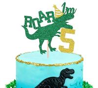 Green Glitter Dinosaur 5 Rex Happy Birthday Cake Topper T-Rex 5th Birthday Cake Toppers 5th Cake Decoration - for Birthday Party and Dinosaur Themed Parties Cake Decor