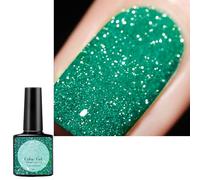 Green Glitter Gel Nail Polish, Diamond Shine Soak Off LED/UV Sparkly Long Lasting Easy to Apply Nail Varnish Gel for DIY Nail Art Manicure Salon Gift for Women (7.5ML)
