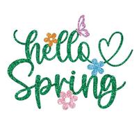 Green Glitter Hello Spring Cake Topper, Happy Easter Spring Birthday Cake Decor, Spring Wildflower Butterfly Welcome Spring Easter Party Decorations Supplies