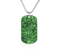 Green Glitter Pattern Personalized Memorial Necklace Printed Metal Pendant Birthday Gifts for Men Women 23.6in（60cm）