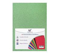 Green Glitter Sparkle Card A4 No Mess Glittery Craft Card Sheets 250gsm Glitter Paper for Crafts & Card Making Laser Printed Non Drop Glitter Sheet (10 Sheets)