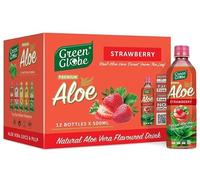 Green Globe Aloe Vera Juice Drink 500 ml | Original Aloe Vera Juice for Hair and Skin | Bundle Pack | (Strawberry Aloe Vera Drink, Pack of 12)