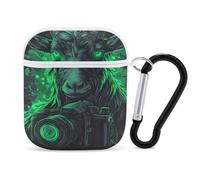 Green Glowing Goat with Camera Stylish Printed Bluetooth Headset Protective Cover Compatible with AirPods 1/2 with Buckle