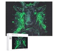 Green Glowing Goat with Camera Wooden Puzzle Letter on Back Adults Difficult Jigsaw Puzzles for Home Decor Birthday Gift
