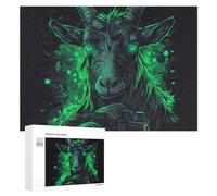 Green Glowing Goat with Camera Wooden Puzzle Letter on Back Adults Difficult Jigsaw Puzzles for Home Decor Birthday Gift