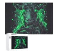 Green Glowing Goat with Camera Wooden Puzzle Letter on Back Adults Difficult Jigsaw Puzzles for Home Decor Birthday Gift