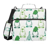 Green Gnome St. Patrick's Day 1.5 Inch 3 Ringing Zip Up Binder with Handle and Removable Shoulder Strap Easy to Carry Documents Files Storage Bag for School/Office