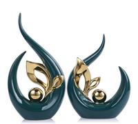 Green Gold Abstract Sculptures Home Decor, Ceramic Art Statue Cool Stuff to Put on Shelves&tv Stand Decor, Gold Accent Entertainment Center Decor, Ideal Fireplace Coffee Table Dining Table Decor