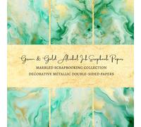 Green & Gold Alcohol Ink Scrapbook Paper | Marbled Scrapbooking Collection | Decorative Metallic Double-Sided papers: Premium Quality Marble Pattern Scrapbook Sheets