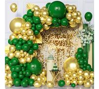 Green Gold Balloon Arch Kit,132Pcs Dark Green Metallic Gold Balloon Garland | 18/ 12/ 10/ 5 Inch Balloons, for Graduation, Wedding, Birthday Bridal Baby Shower Anniversary Jungle Safari Themed Party Deco