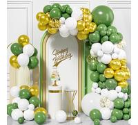 Green Gold Balloons Arch Kit, 115Pcs Sage Olive Retro Green White Gold Confetti Balloon Garland Girl Men Women Baby Shower Engagement Anniversary Graduation Wedding Jungle Birthday Decor