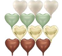 Green Gold Brown Heart Balloons, 12Pcs Retro Green Pastel Gold Beige Coffee Heart Shape Foil Balloons Olive Neutral Tan Cream Balloon for Boho Woodland Birthday Camo Army Hunting Baby Shower