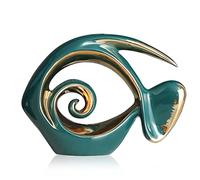 Green Gold Ceramic Fish Figurines - Coastal Decor for Living Room, Dining Room, Bathroom, Office, Coffee Table, Beach House, Nautical, Sea, Entrance, Shelf