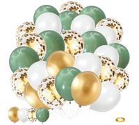 Green Gold Confetti Balloons, Sage Green Balloons, 60 Pieces 12 Inch Olive Green White Metallic Gold Confetti Latex Balloon, for Engagement Birthday Wedding Jungle Baby Shower Decor