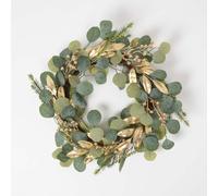 Green & Gold Eucalyptus Christmas Wreath, 56 cm